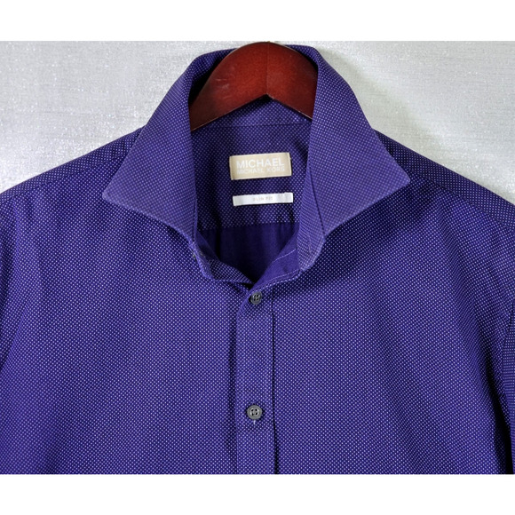 Michael Kors Men's Slim Fit Dress Shirt Purple with Dots 16.5 34/35 Large - Picture 2 of 8